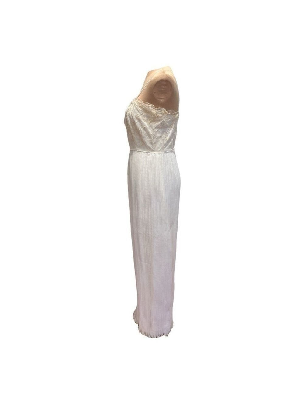 60s 2PC MAXI ETHEREAL WHITE DRESS W LACE BODICE MICRO PLEAT SKIRT & JACKET - Picture 12 of 17